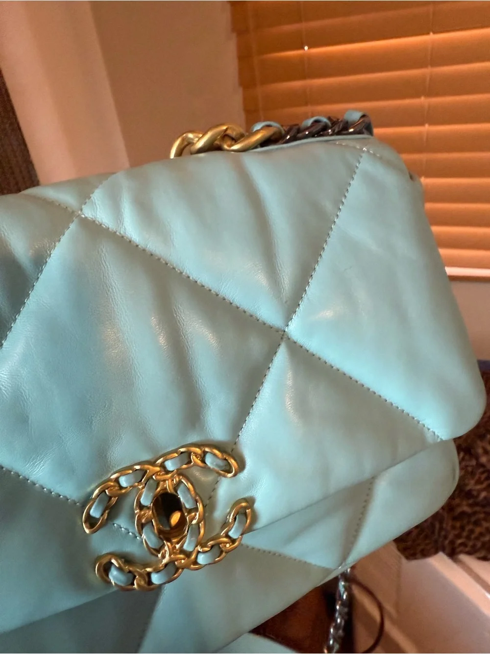 CC 19 Tiffany robins egg blue lambskin quilted purse & wallet